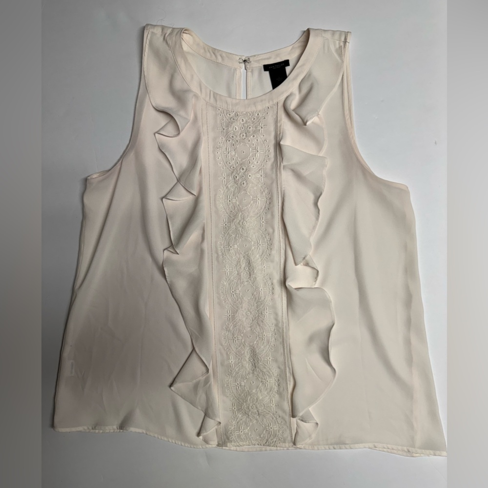 Ann Taylor Sleeveless Cream Top with Ruffle Detail